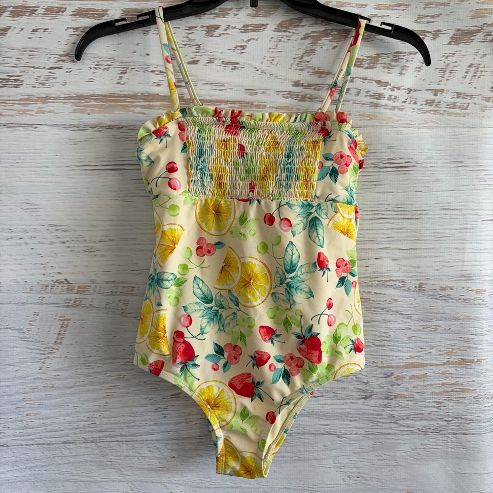 Girls Lemon & Strawberry One-Piece Swimsuit - Yellow Floral